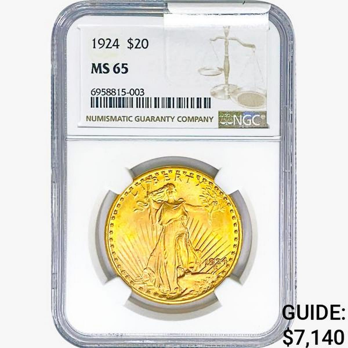 1924 $20 Gold Double Eagle NGC MS65