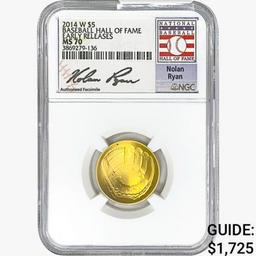 2014-W .2419oz. Gold $5 Baseball HoF NGC MS70 ER