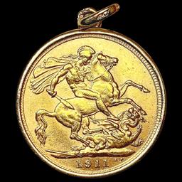 1911 G. Brit .2355oz Gold Sovereign w/ 14K Bezel H