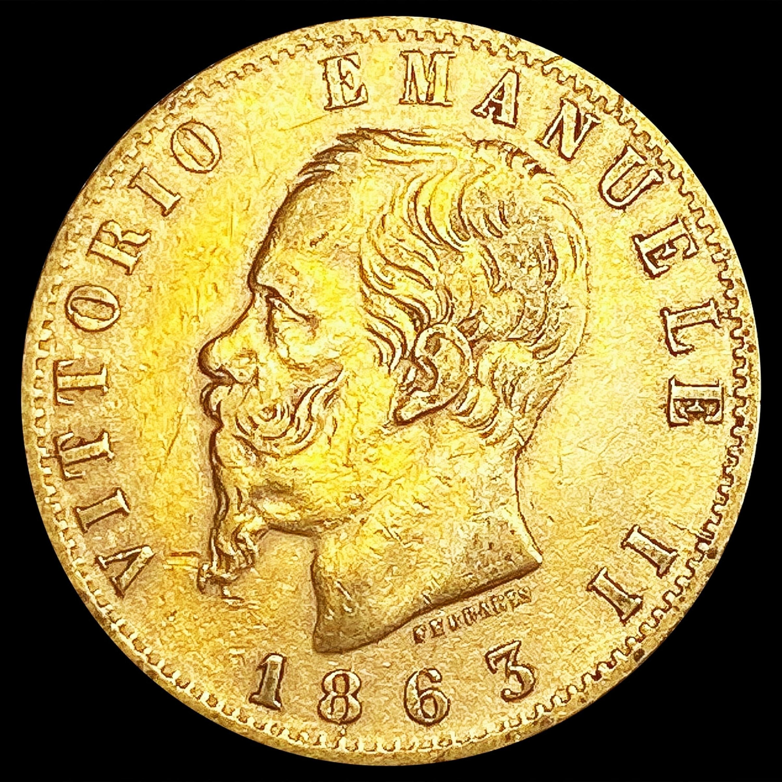 1863 Italy .1867oz Gold 20 Lire UNCIRCULATED