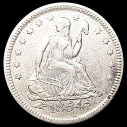 1854 Arws Seated Liberty Quarter CLOSELY UNCIRCULA