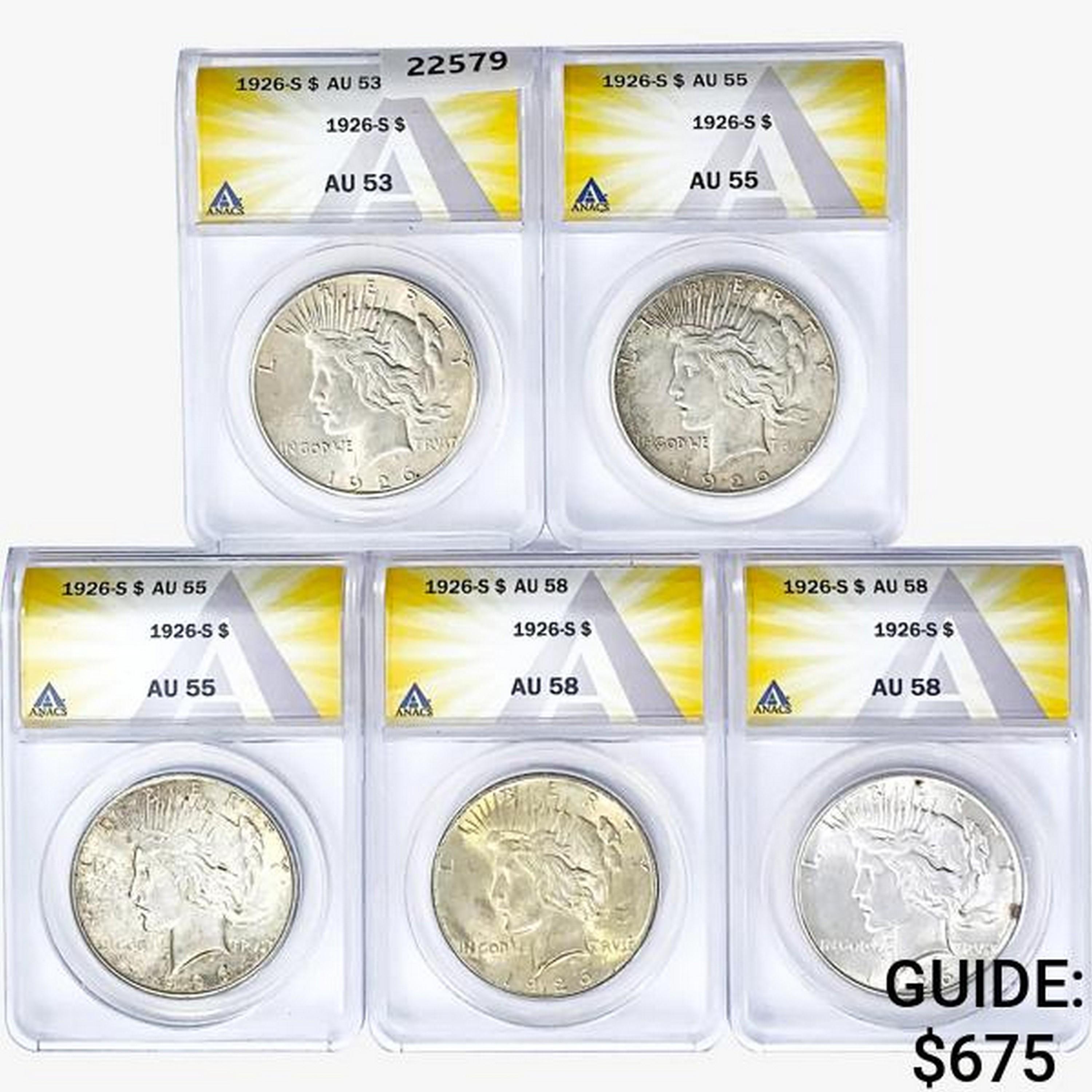 1926-S [5] Silver Peace Dollar ANACS AU