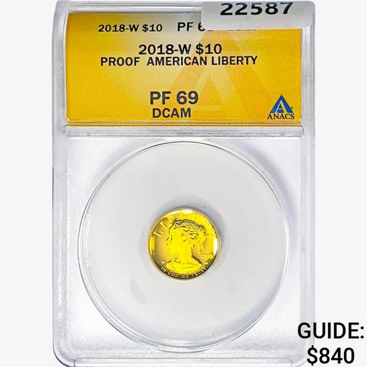 2018-W 1/10oz. Gold $10 American Liberty ANACS PF6