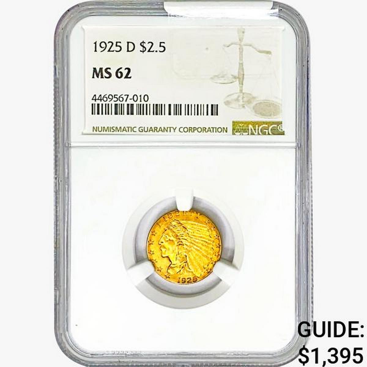 1925-D $2.50 Gold Quarter Eagle NGC MS62