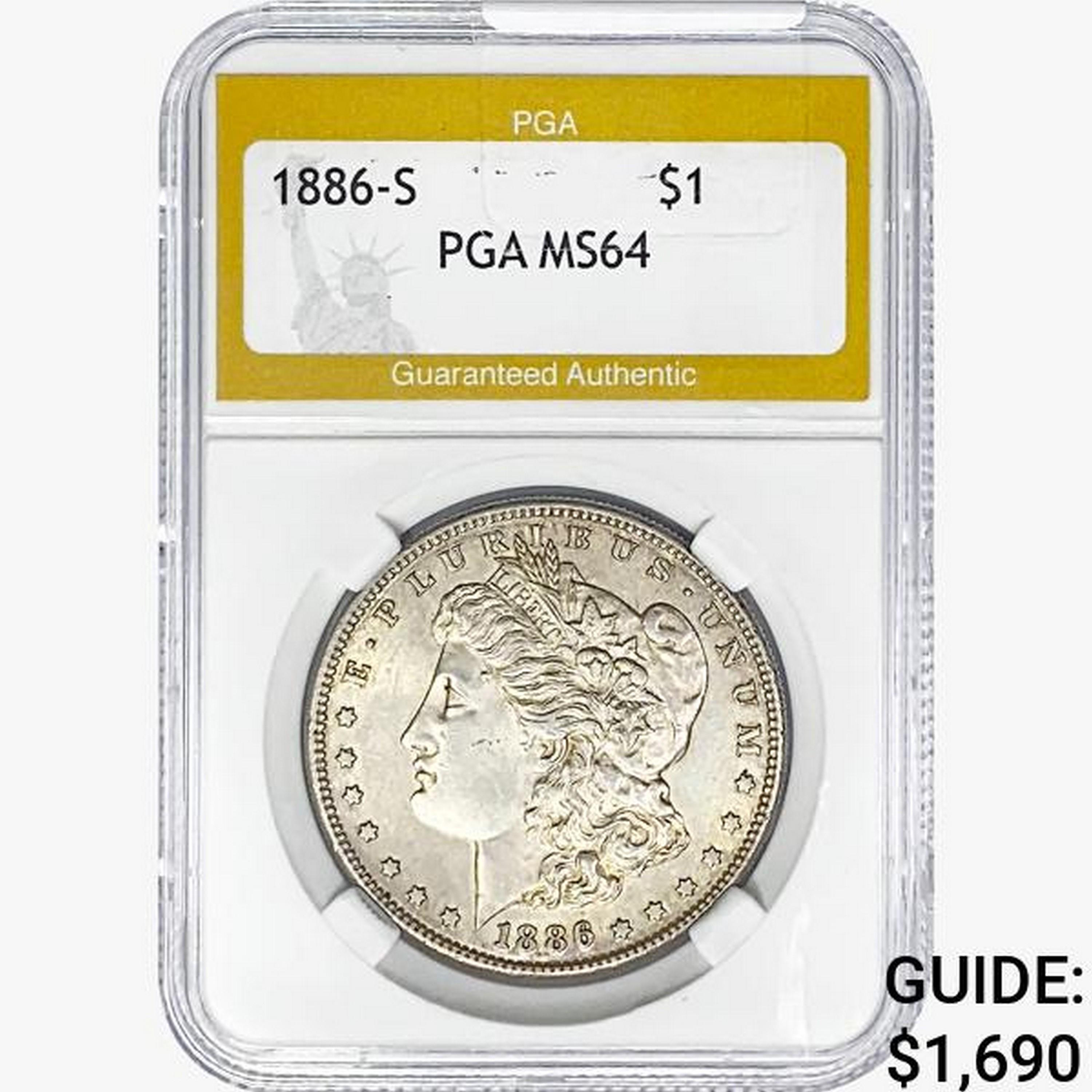 1886-S Morgan Silver Dollar PGA MS64