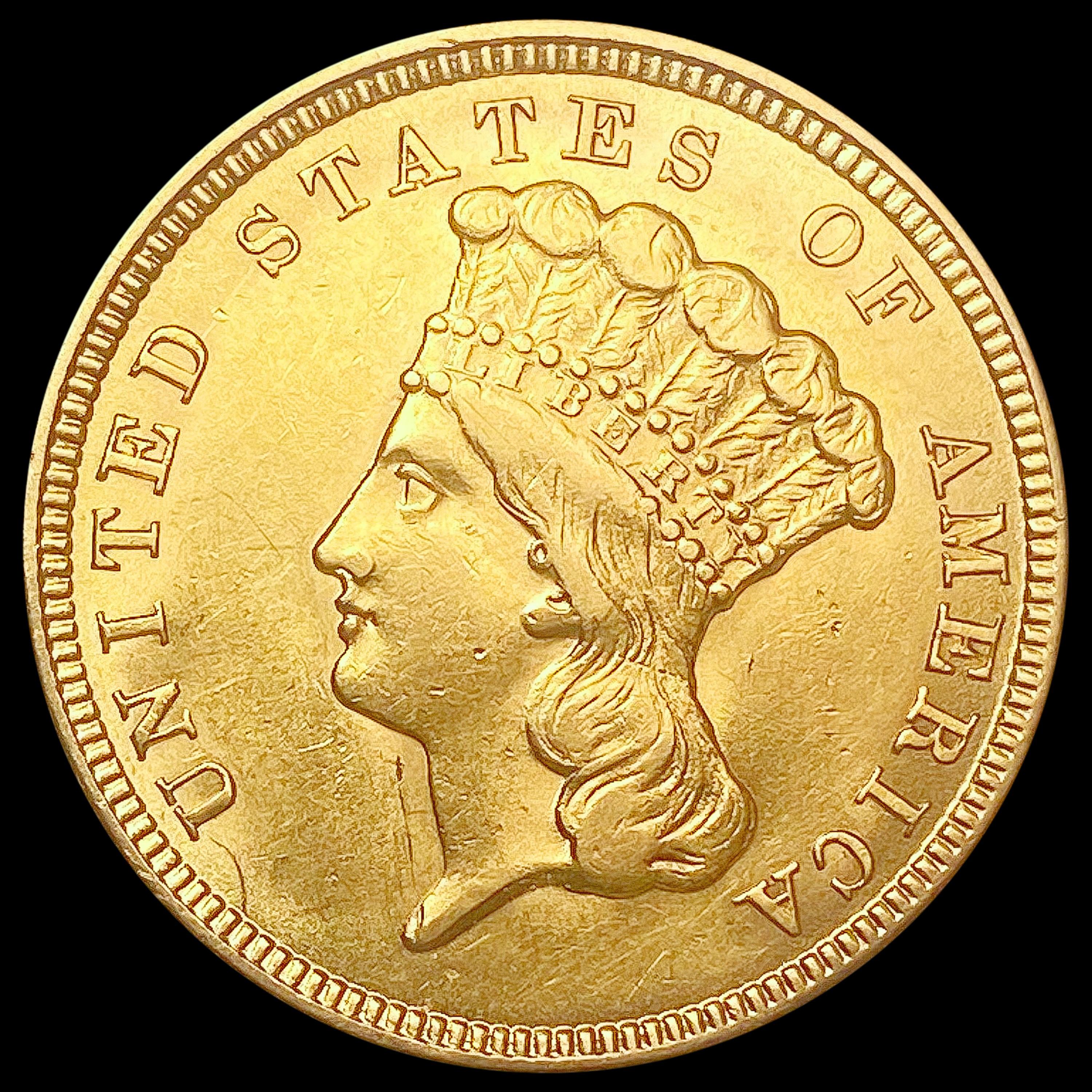 1854 $3 Gold Piece CHOICE AU