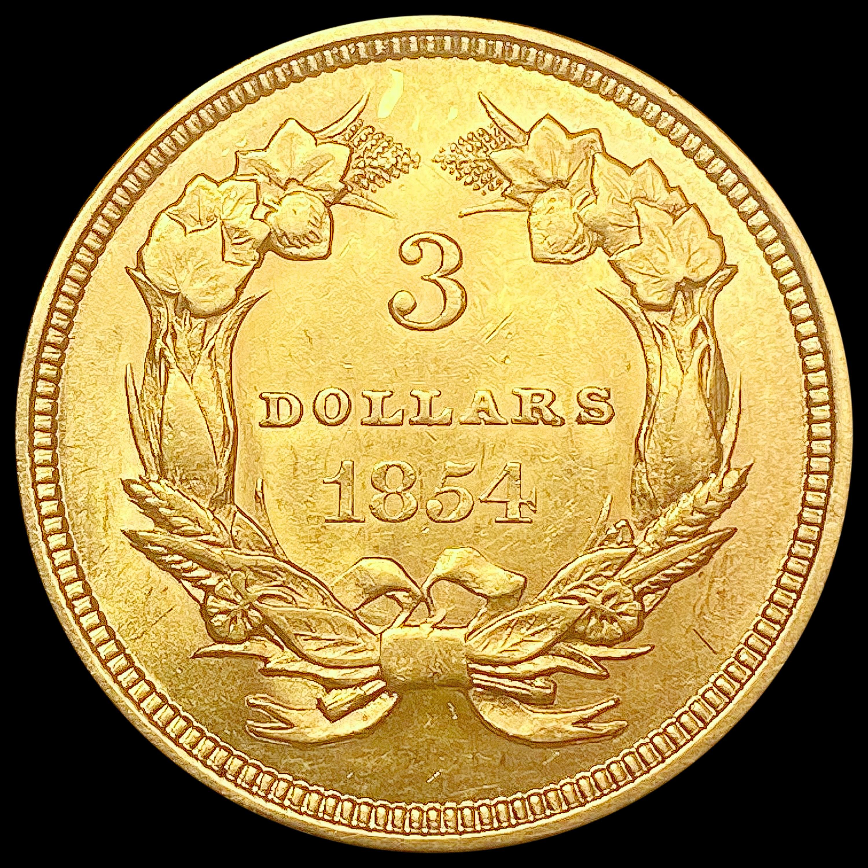 1854 $3 Gold Piece CHOICE AU