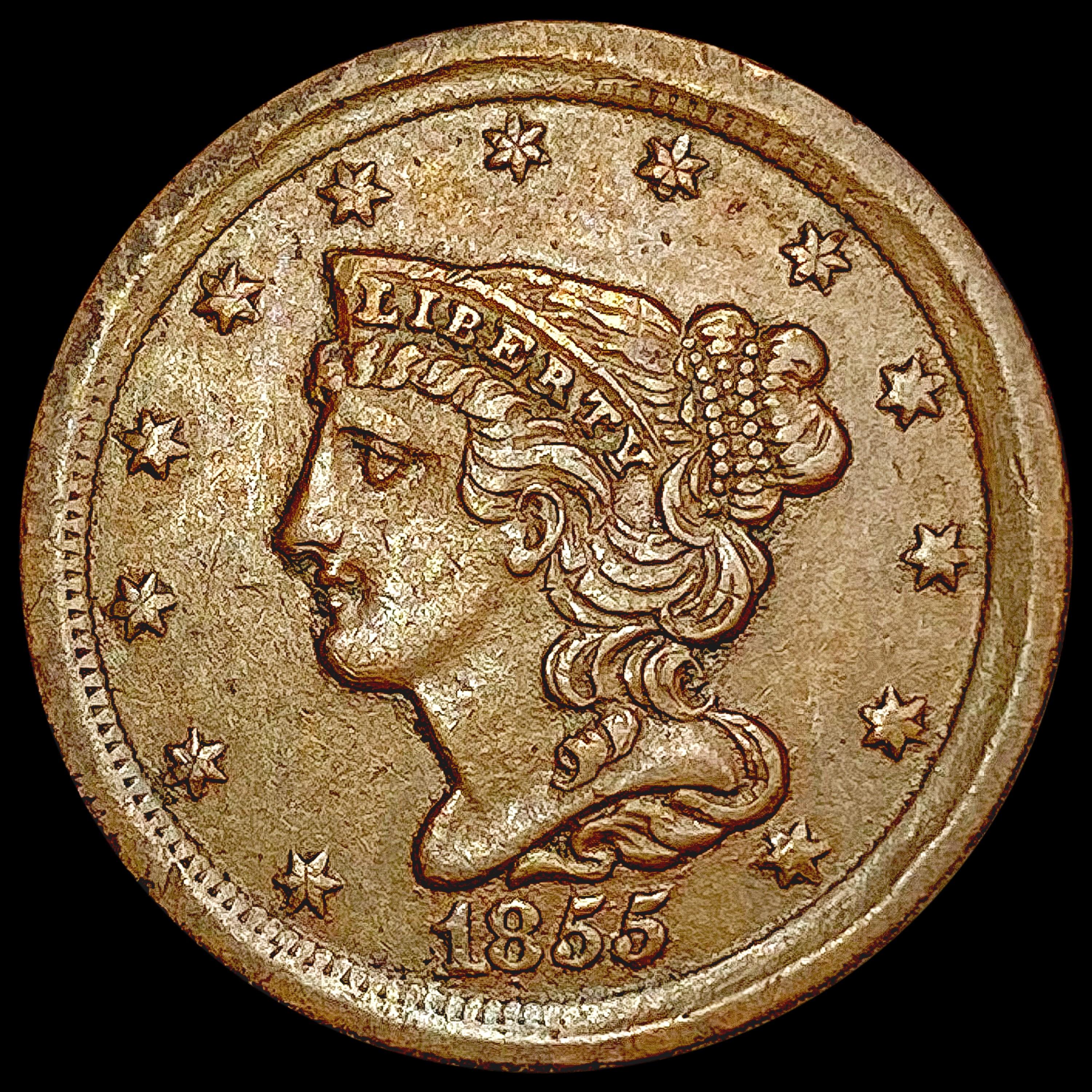 1855 Braided Hair Half Cent NEARLY UNCIRCULATED