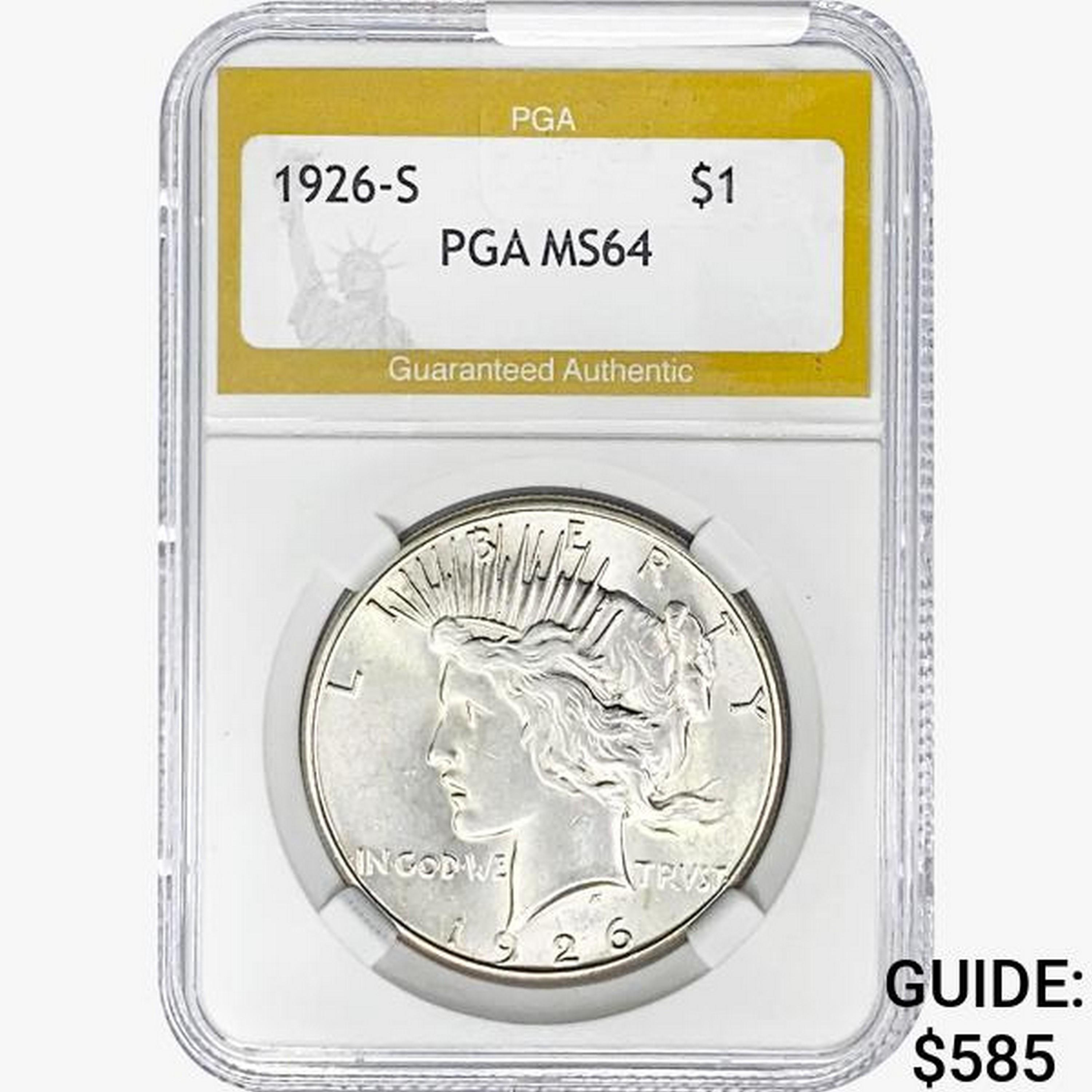 1926-S Silver Peace Dollar PGA MS64