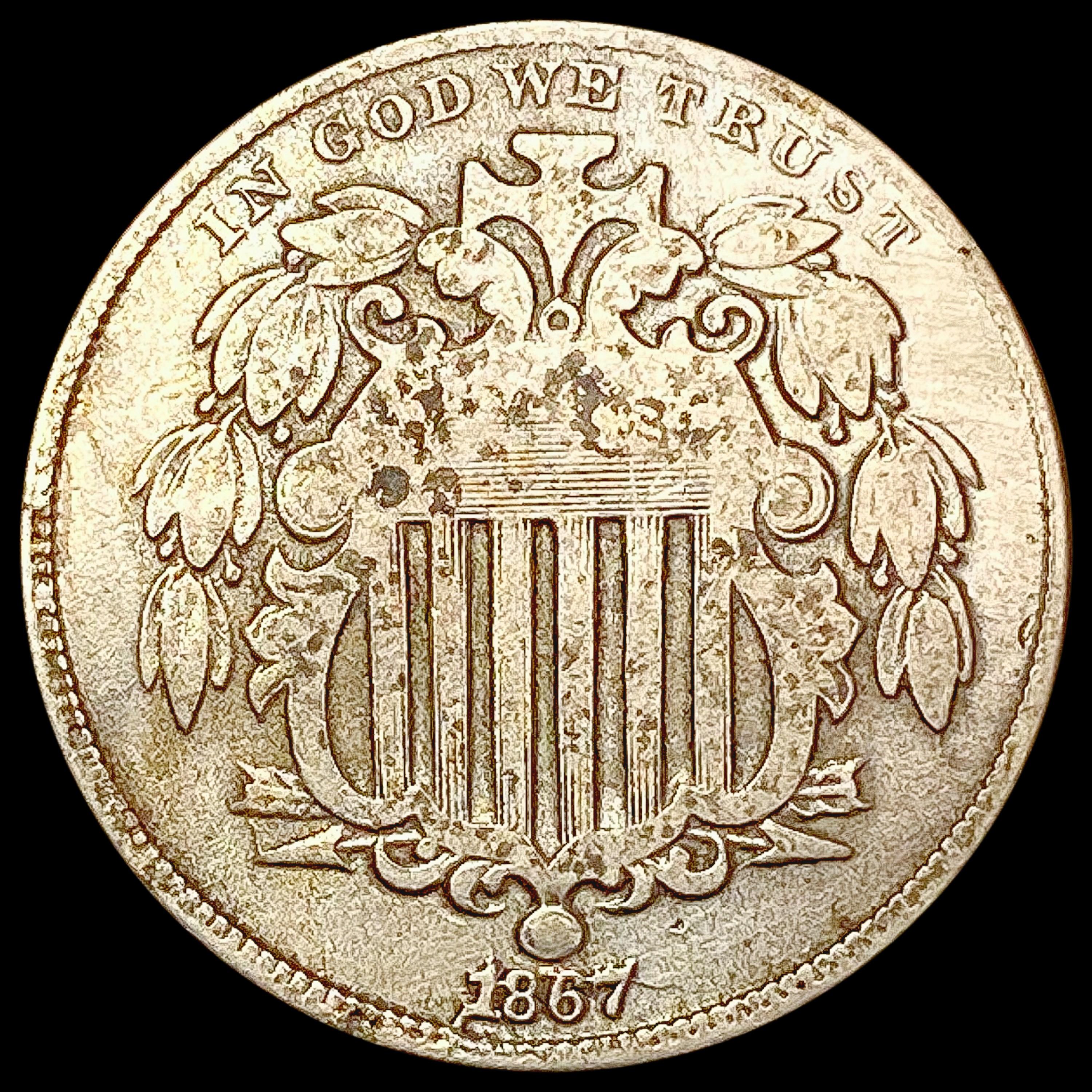 1867 Shield Nickel LIGHTLY CIRCULATED