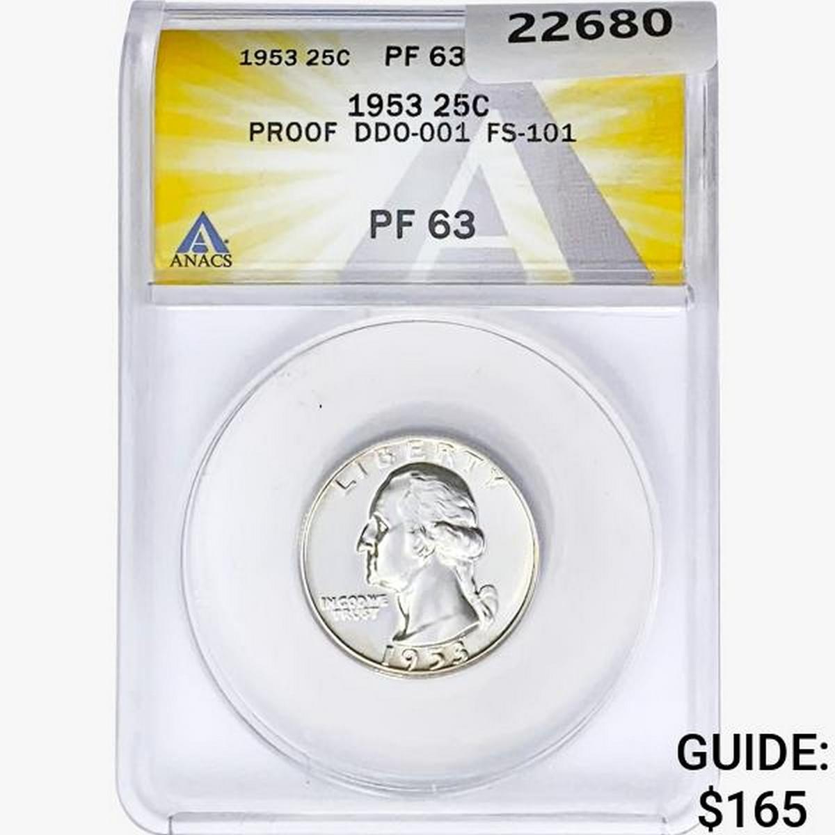 1953 Washington Silver Quarter ANACS PF63 DDO-001