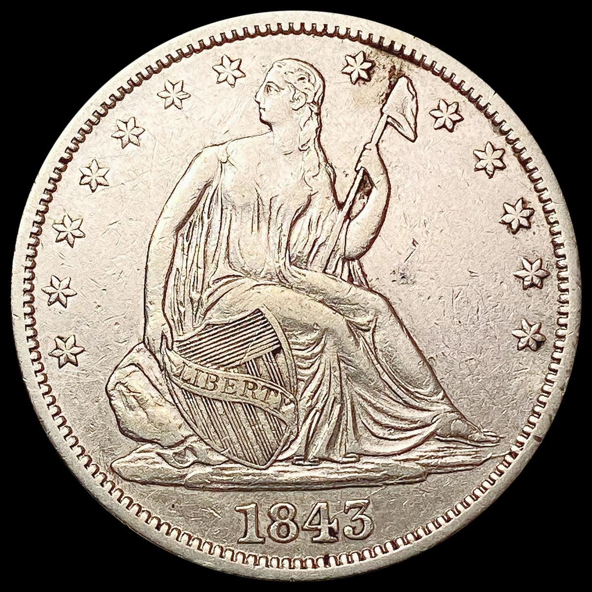 1843 Seated Liberty Half Dollar CLOSELY UNCIRCULAT