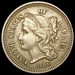 1866 Nickel Three Cent NEARLY UNCIRCULATED