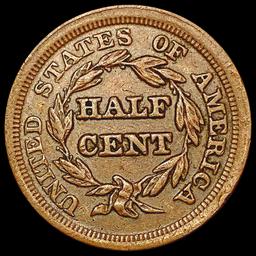 1853 Braided Hair Half Cent CLOSELY UNCIRCULATED