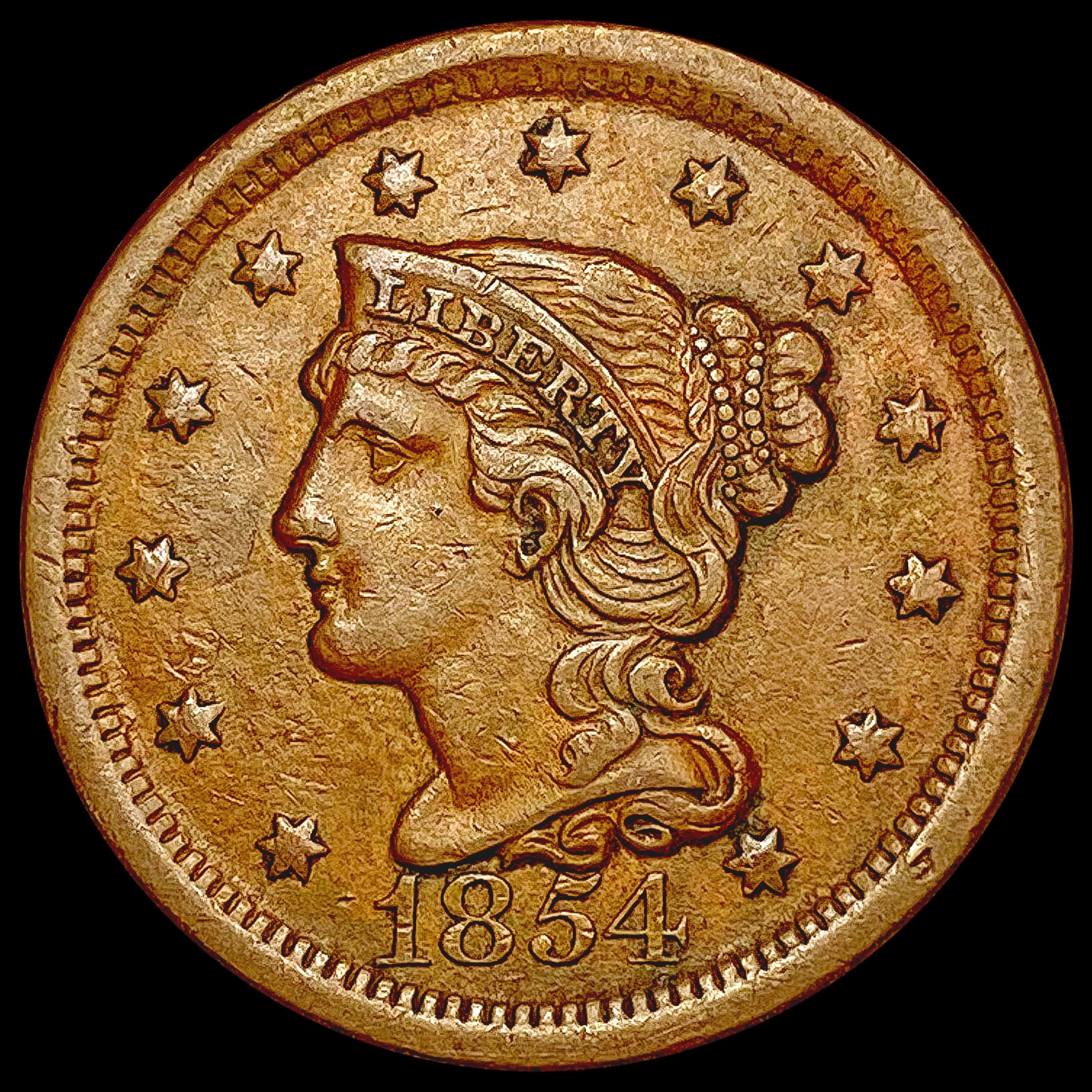 1854 Braided Hair Cent NEARLY UNCIRCULATED
