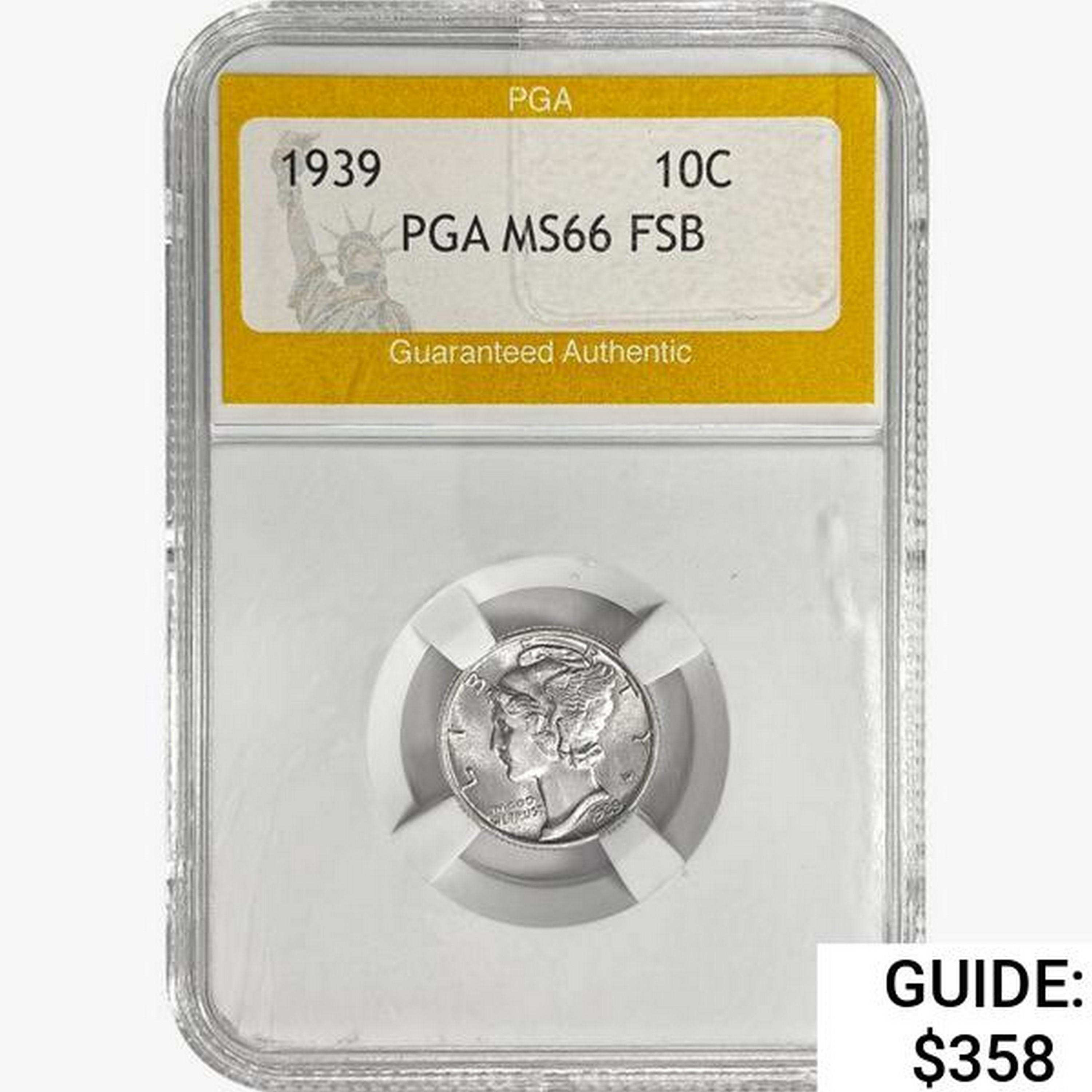 1939 Mercury Silver Dime PGA MS66 FSB