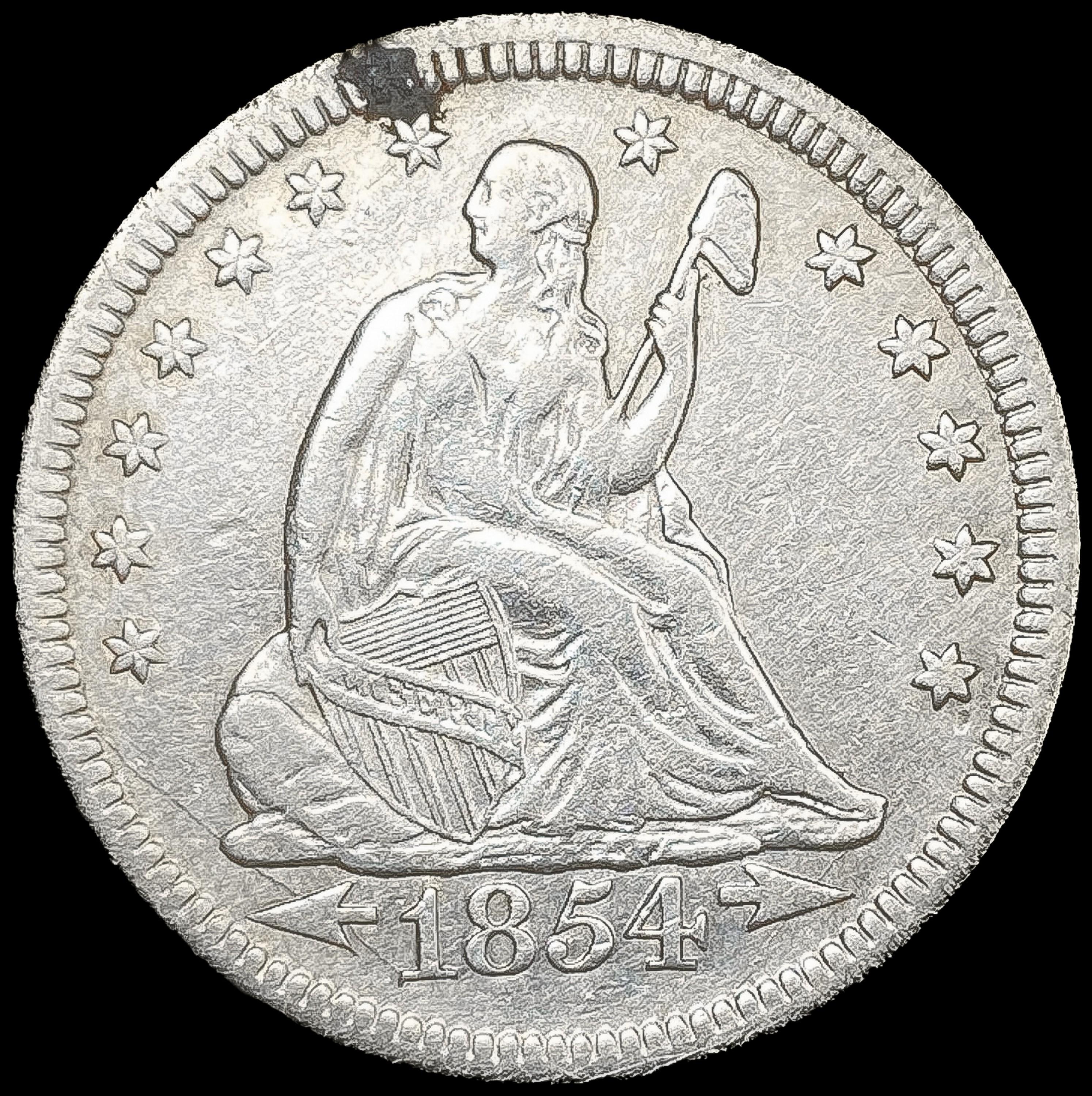 1854 Arws Seated Liberty Quarter CLOSELY UNCIRCULA