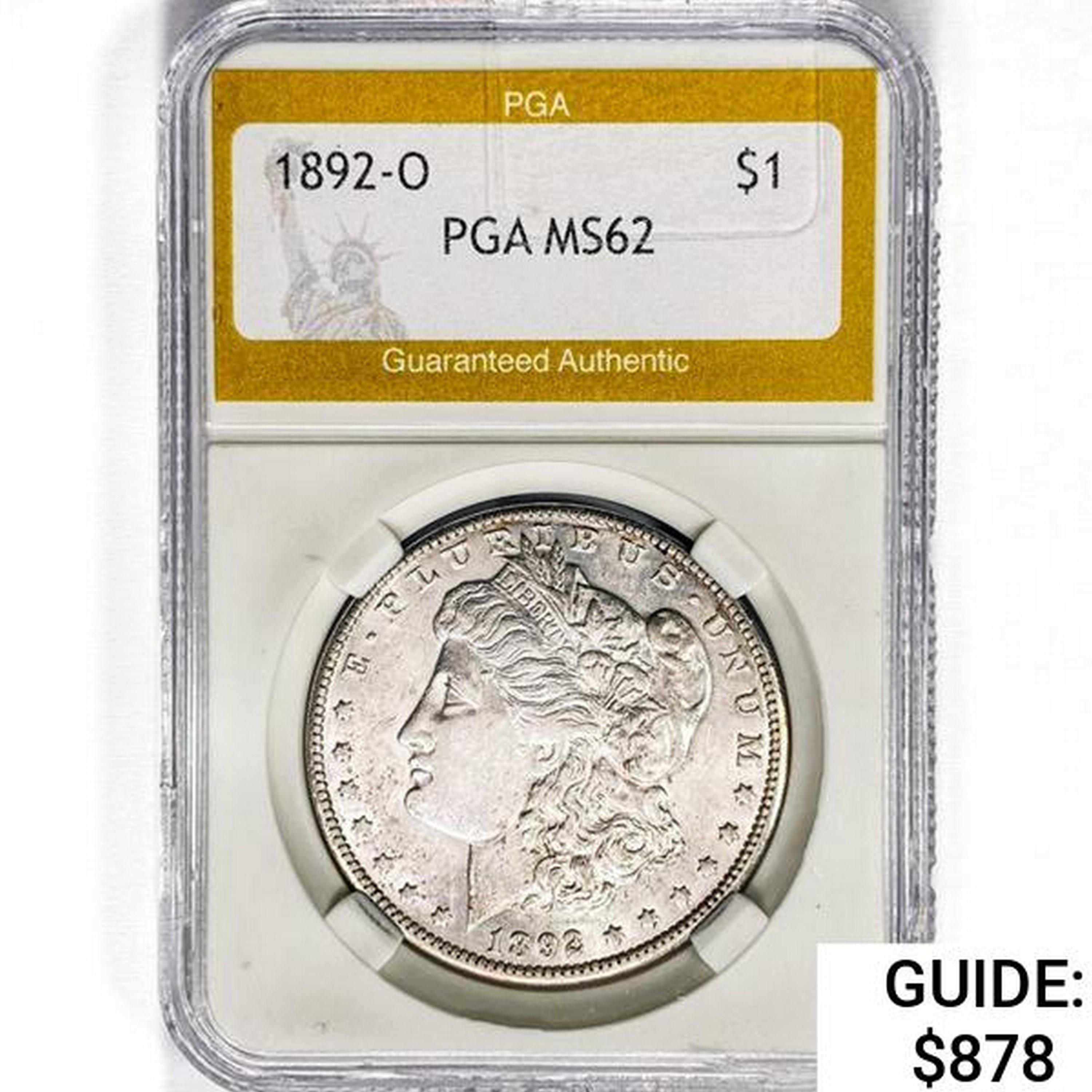 1892-O Morgan Silver Dollar PGA MS62