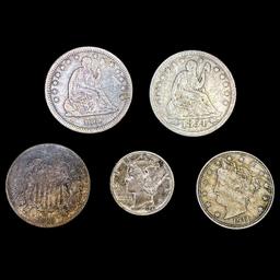 [5] Varied US Coinage [1854, 1861, 1870, 1911, 192