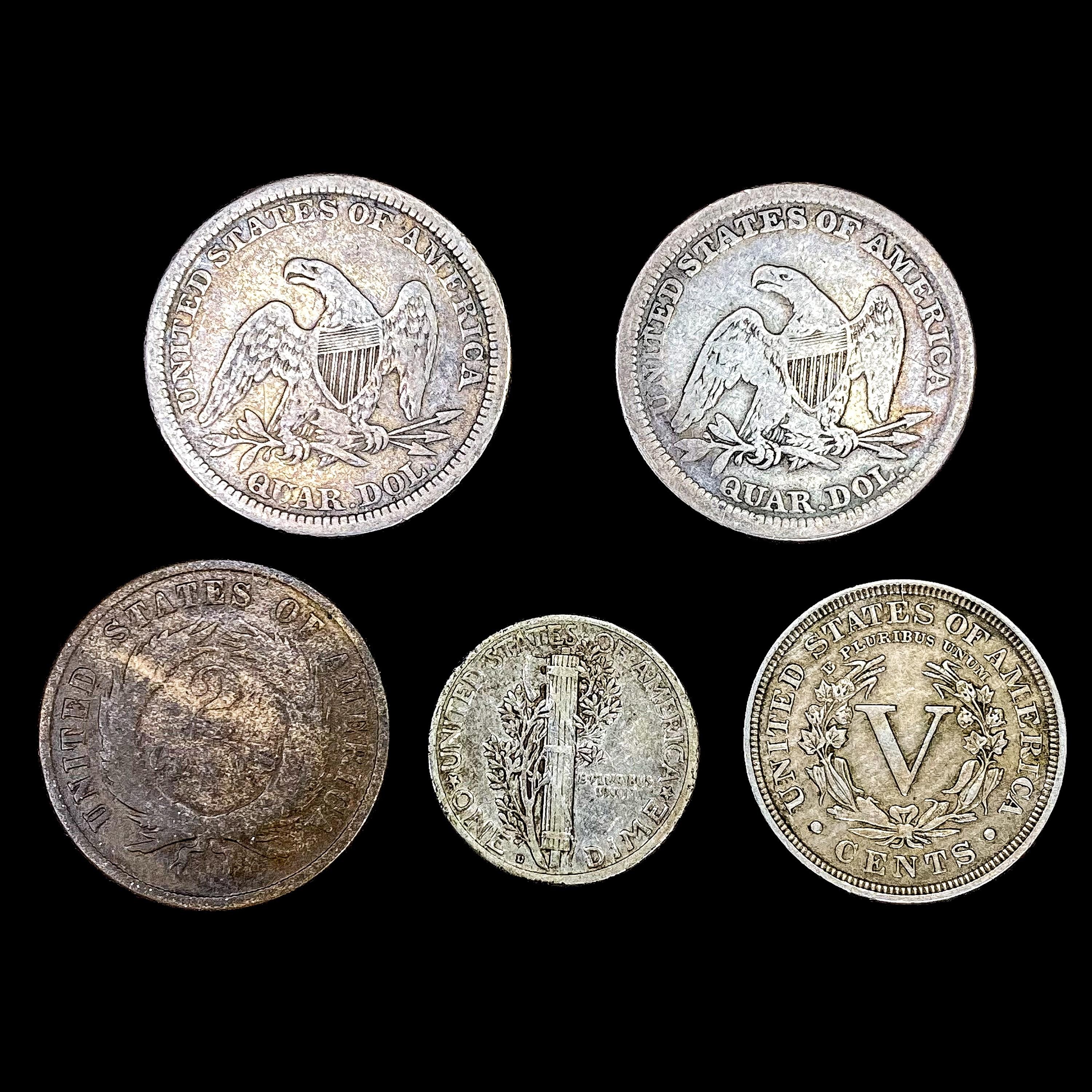 [5] Varied US Coinage [1854, 1861, 1870, 1911, 192