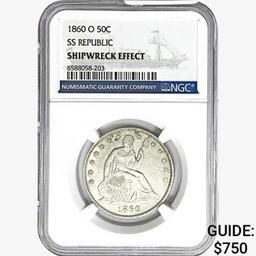 1860-O Seated Lib. 50C NGC Shipwreck Effect SS REP