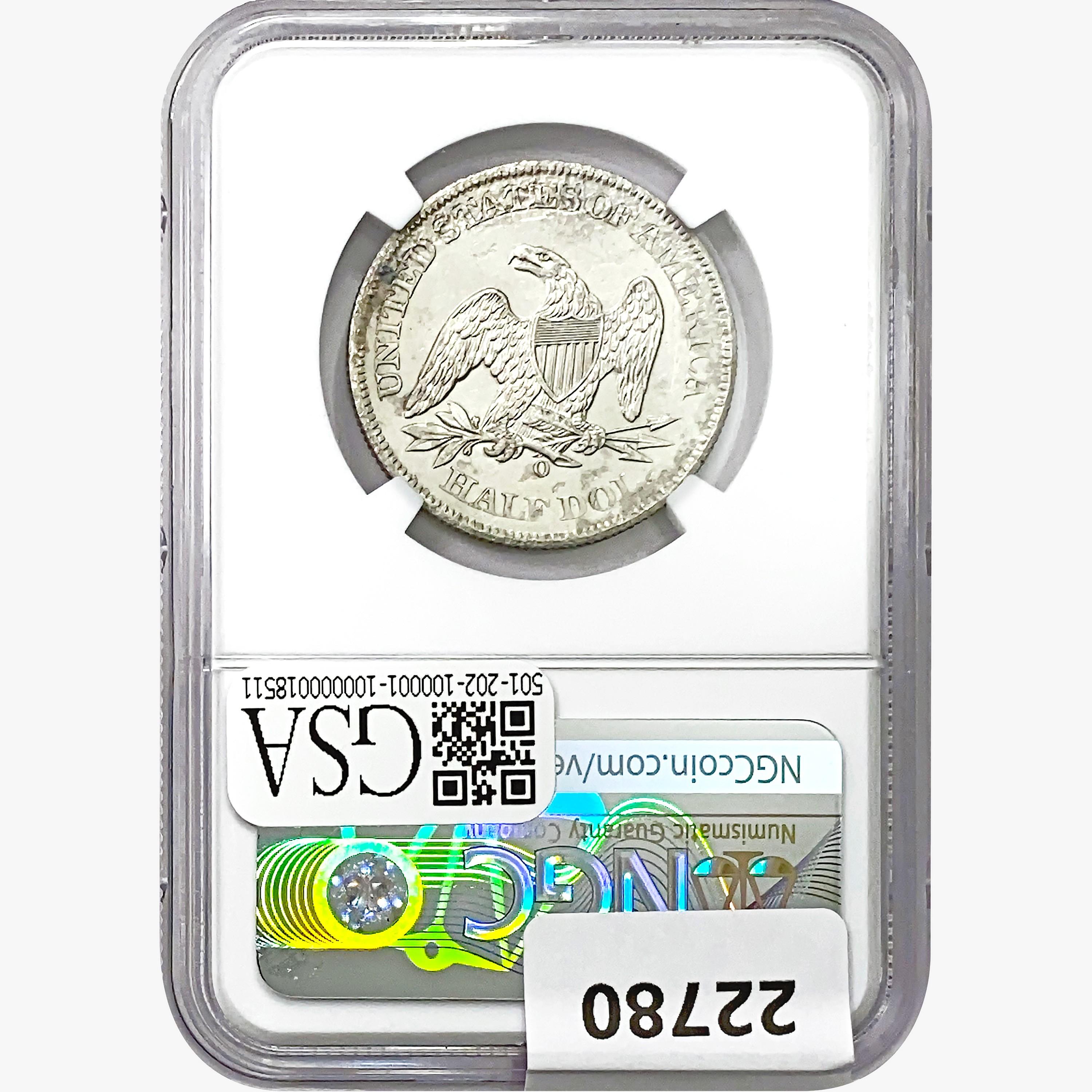 1860-O Seated Lib. 50C NGC Shipwreck Effect SS REP