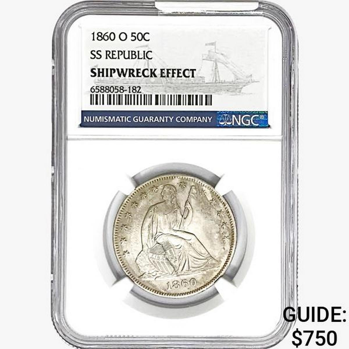 1860-O Seated Lib. 50C NGC Shipwreck Effect SS REP