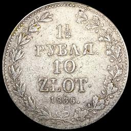 1836 Poland Silver 1 1/2 Rubles LIGHTLY CIRCULATED