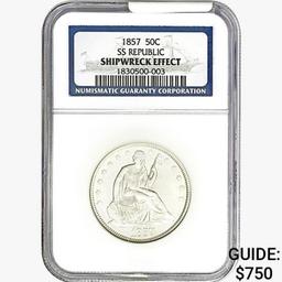 1857 Seated Lib. 50C NGC Shipwreck Effect SS REP.