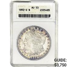 1892-S Morgan Silver Dollar ANACS AU53