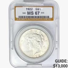 1922 Silver Peace Dollar NAC MS67
