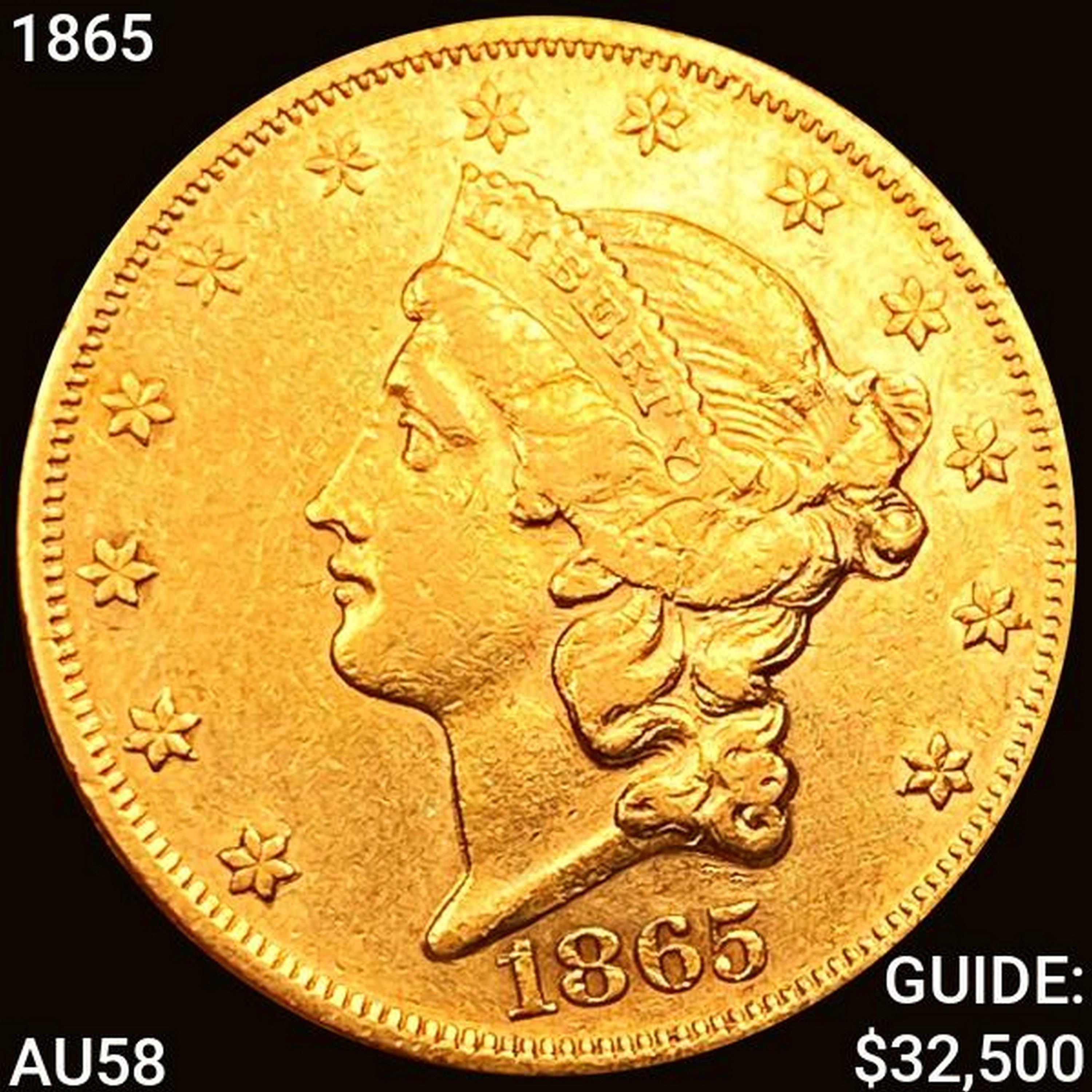 1865 $20 Gold Double Eagle CHOICE AU