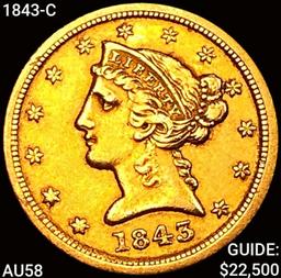 1843-C $5 Gold Half Eagle CHOICE AU