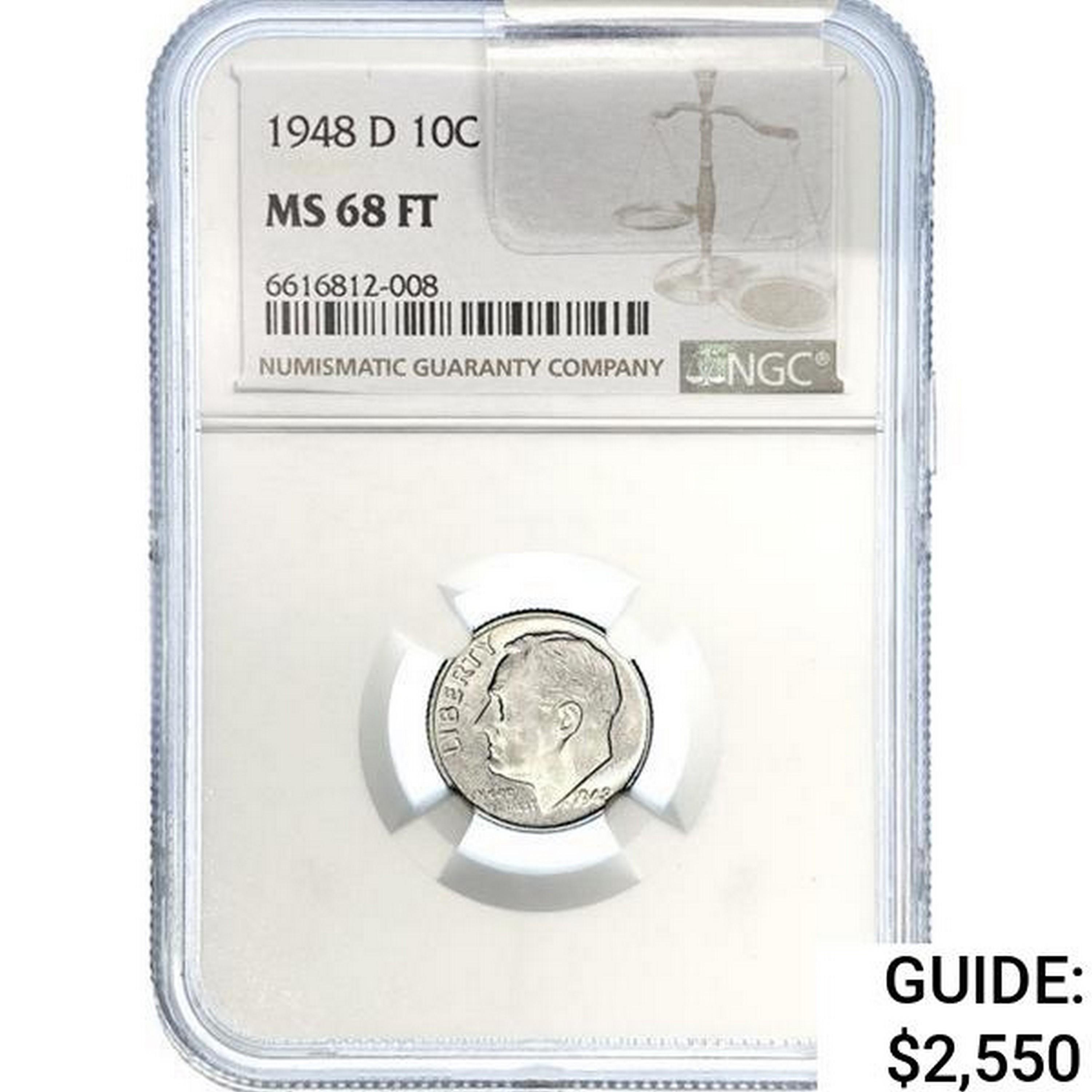 1948-D Roosevelt Dime NGC MS68 FT