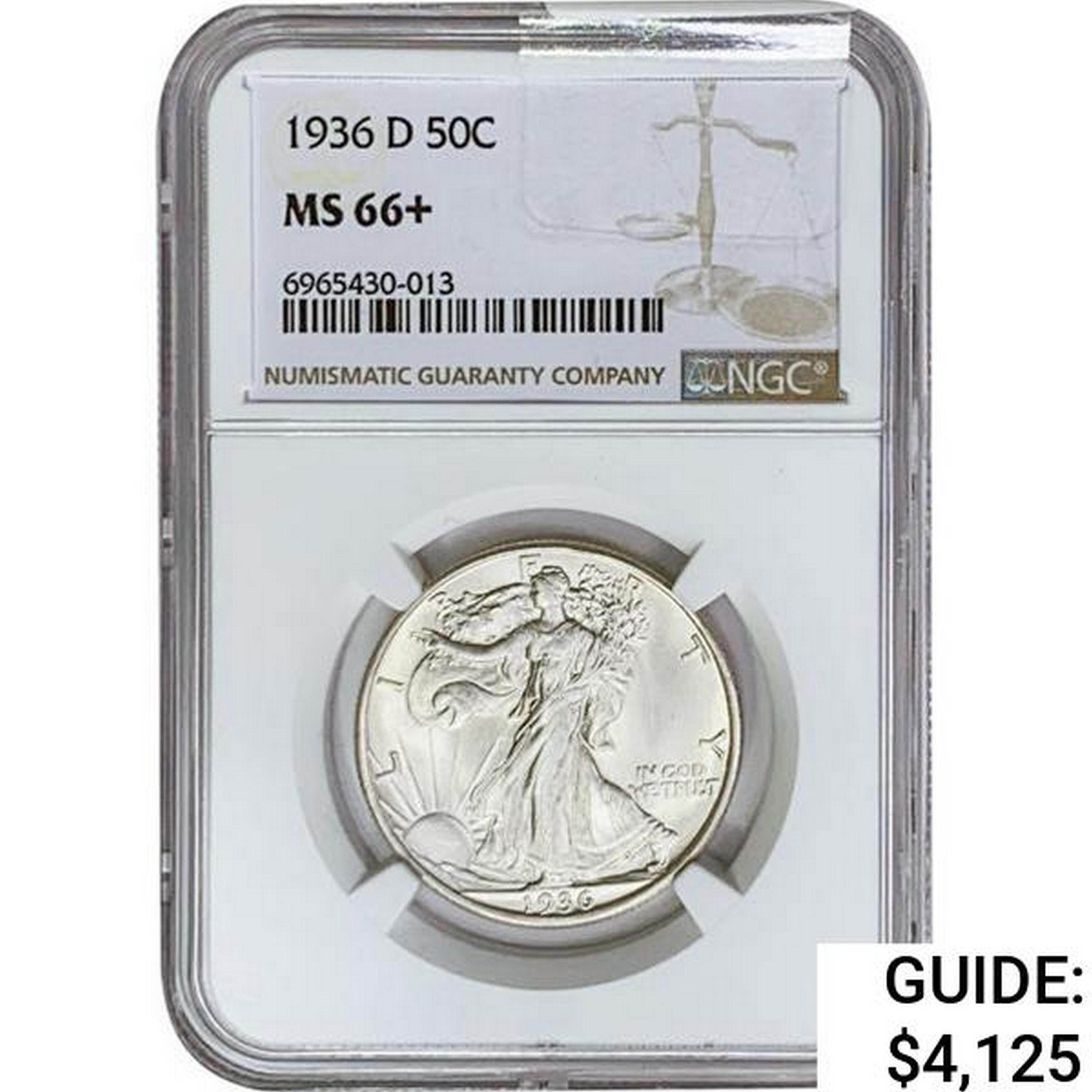 1936-D Walking Liberty Half Dollar NGC MS66+