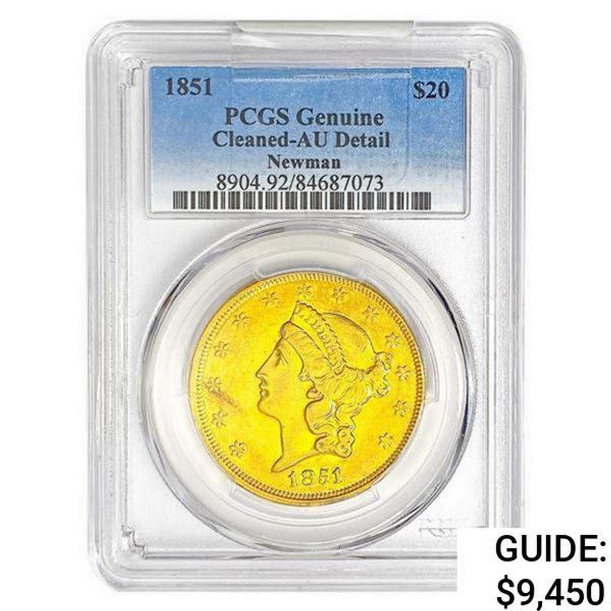 1851 $20 Gold Double Eagle PCGS AU