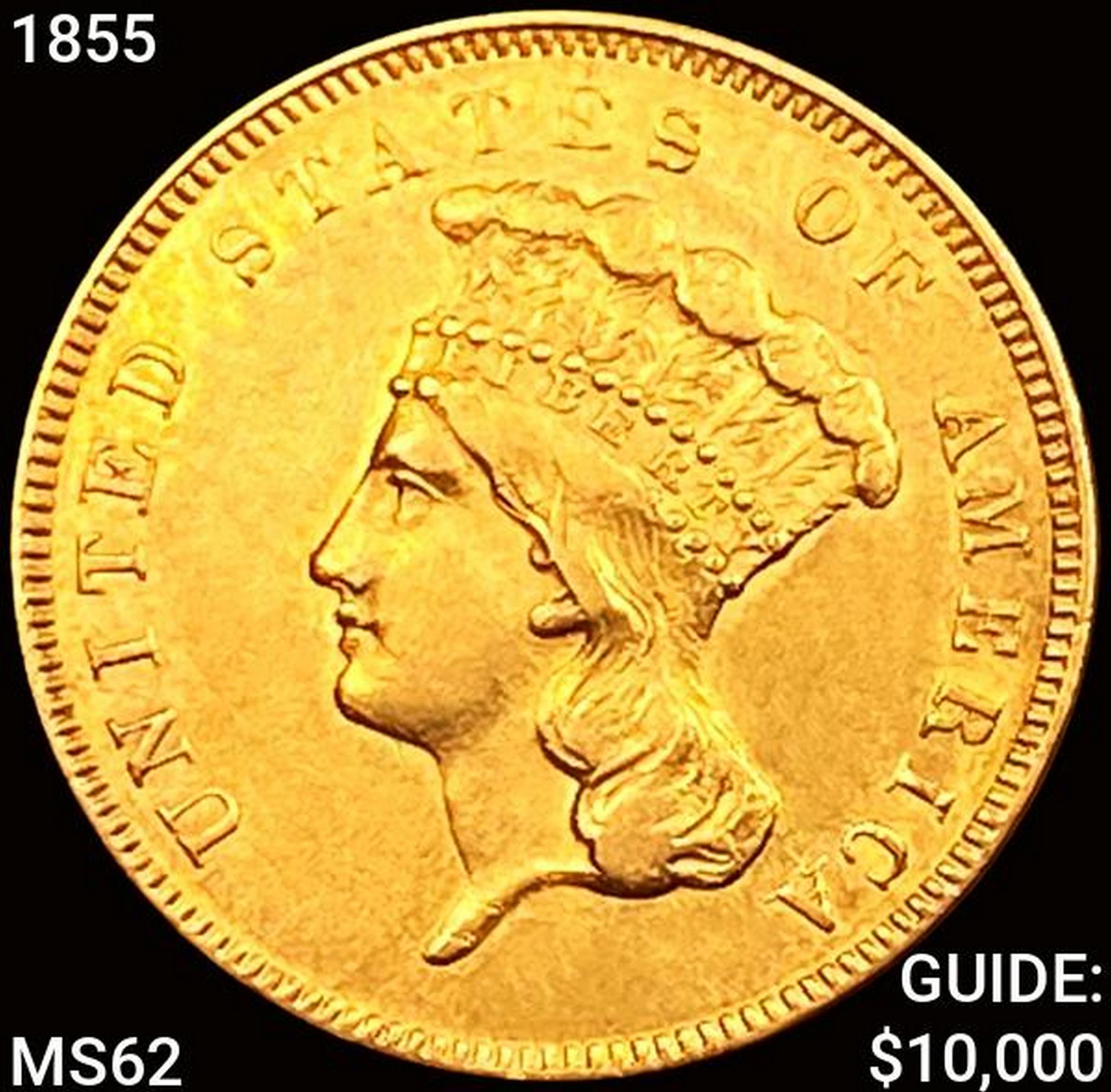 1855 $3 Gold Piece UNCIRCULATED