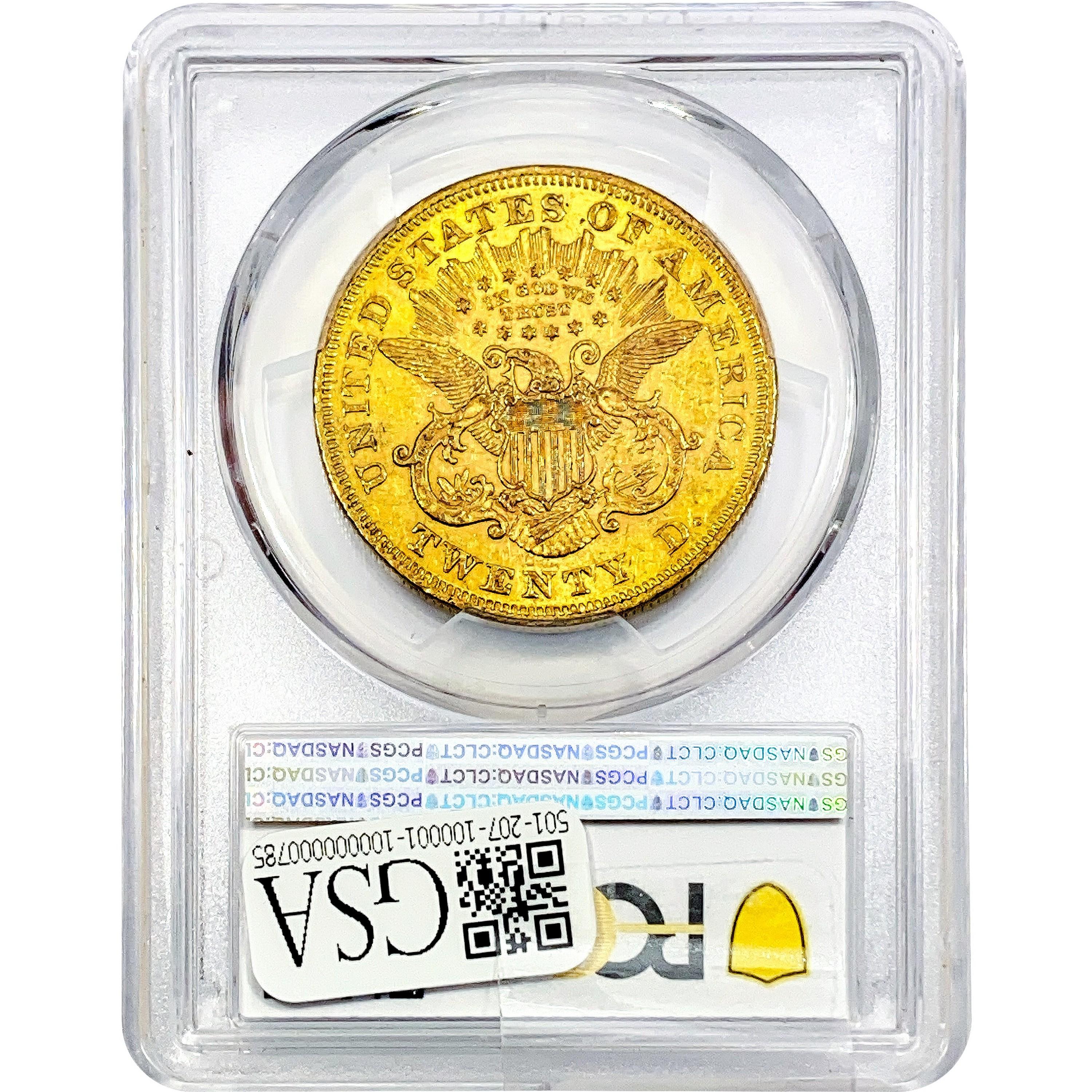 1873 $20 Gold Double Eagle PCGS AU58 Closed 3