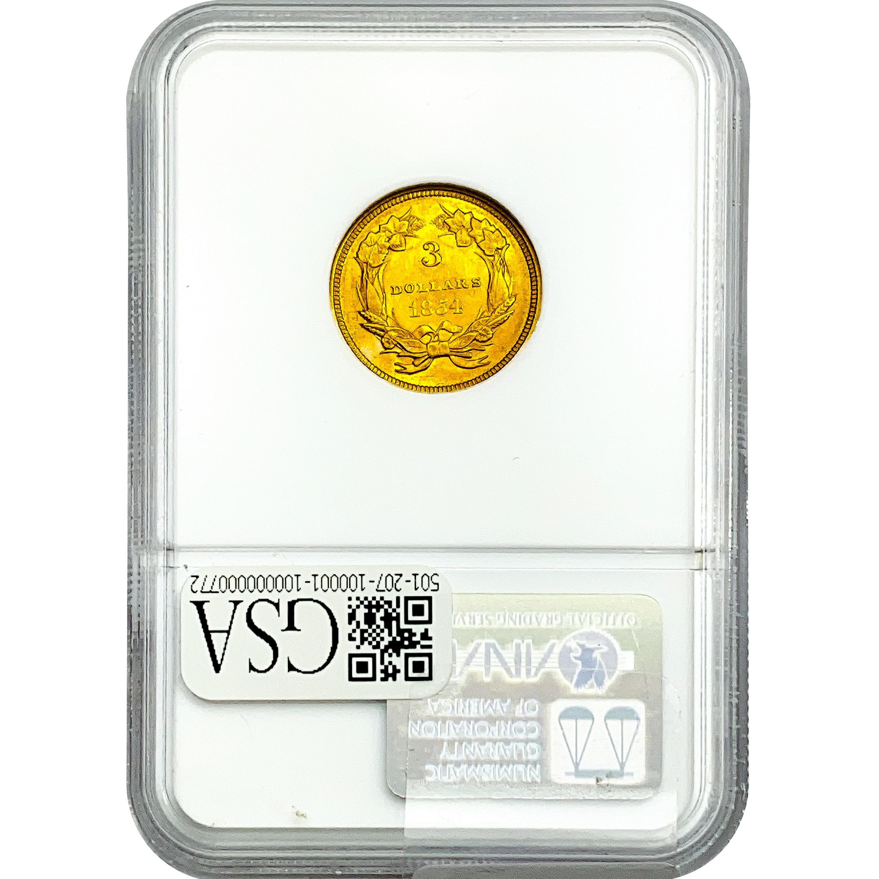 1854 $3 Gold Piece NGC MS61