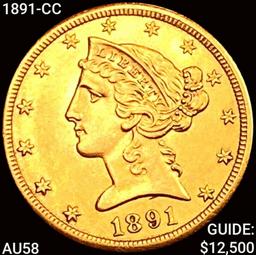 1891-CC $5 Gold Half Eagle CHOICE AU