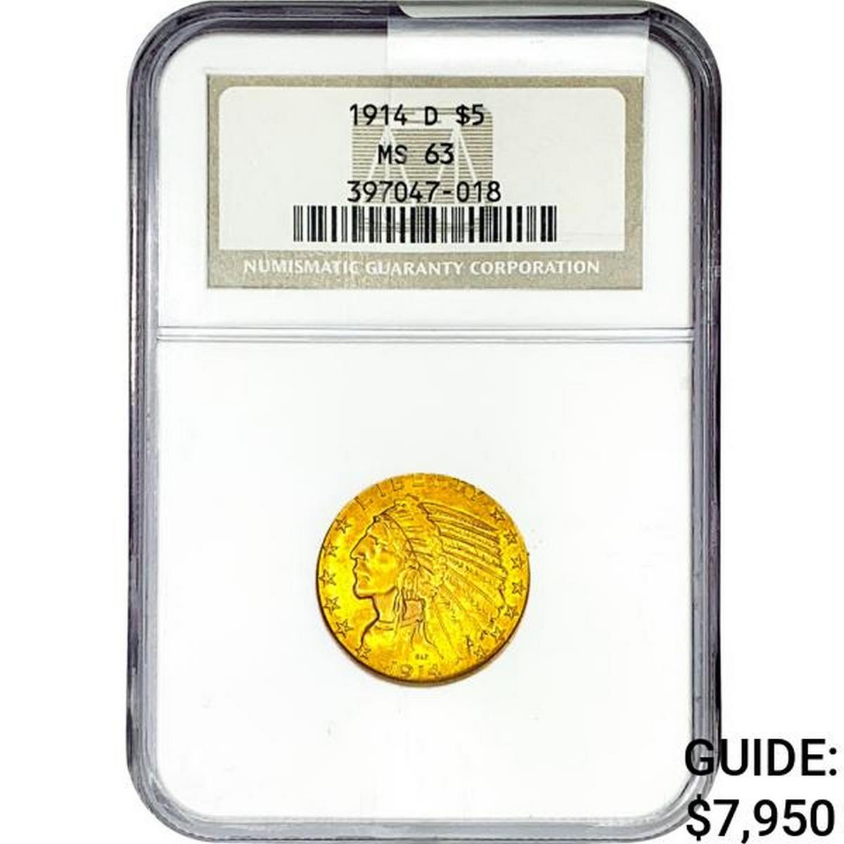 1914-D $5 Gold Half Eagle NGC MS63