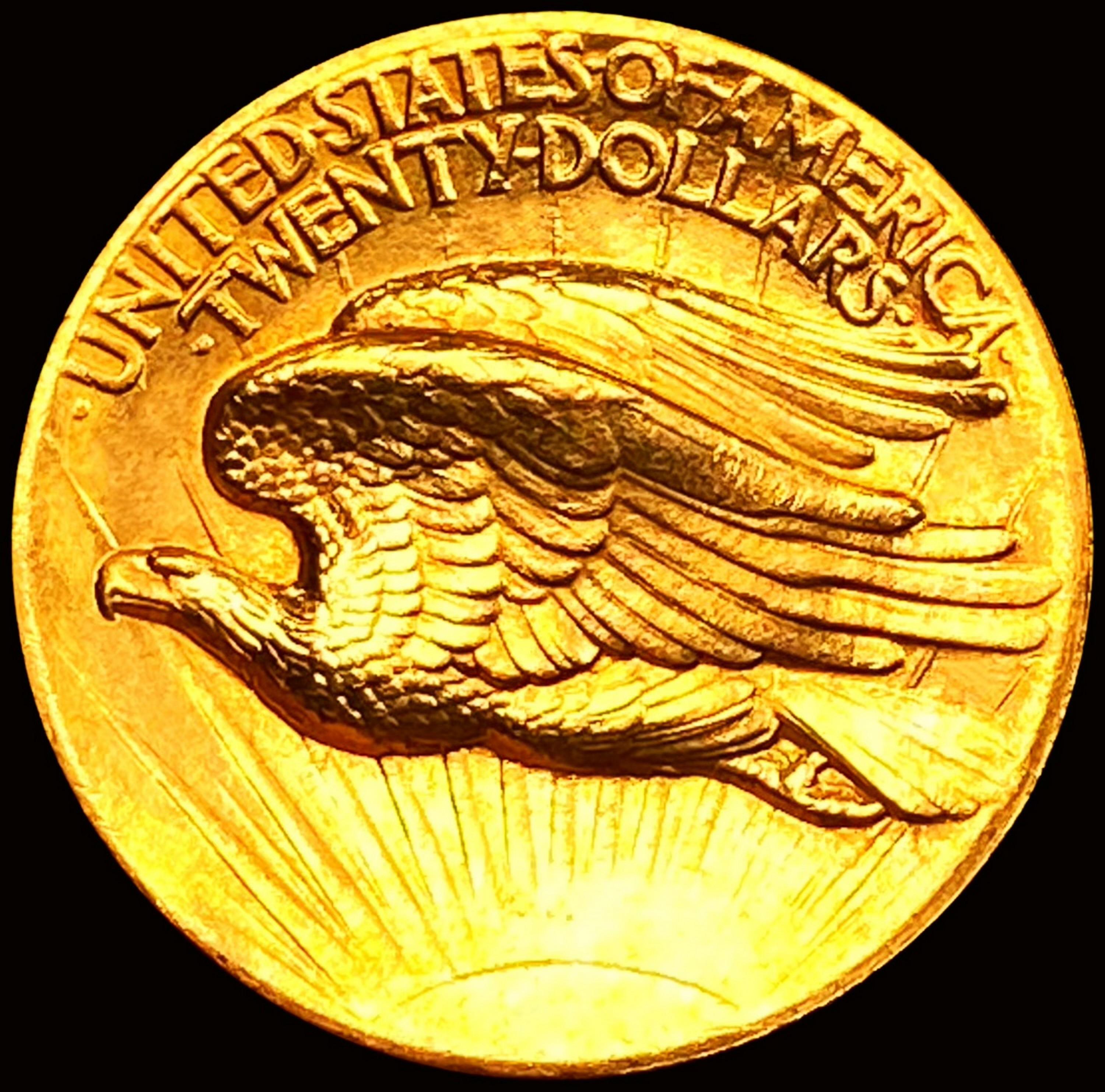 1907 HR Flat Rim $20 Gold Double Eagle GEM BU