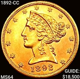 1892-CC $5 Gold Half Eagle CHOICE BU