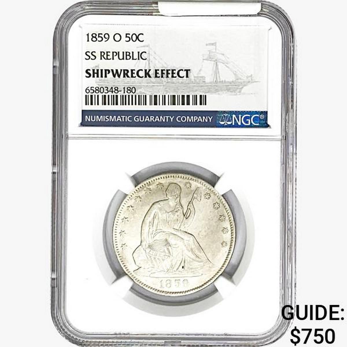 1859-O Seated Lib. 50C NGC Shipwreck Effect SS REP