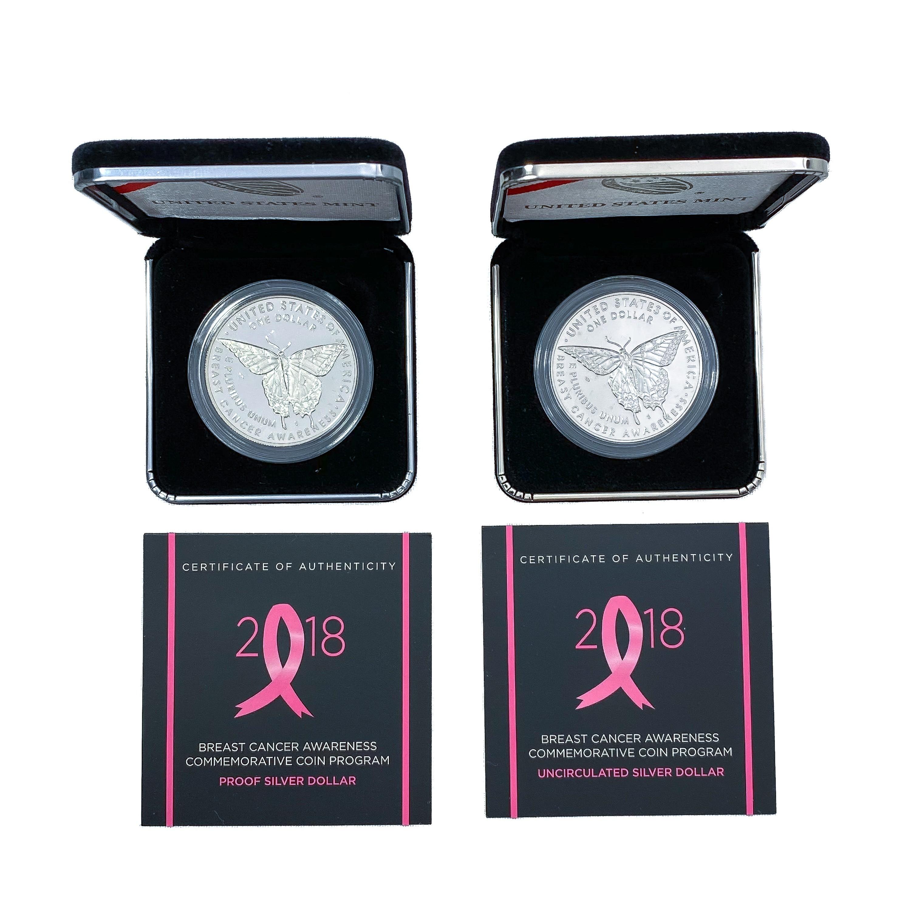 2018 Breast Cancer Comm. Silver Dollars [2 Coins]