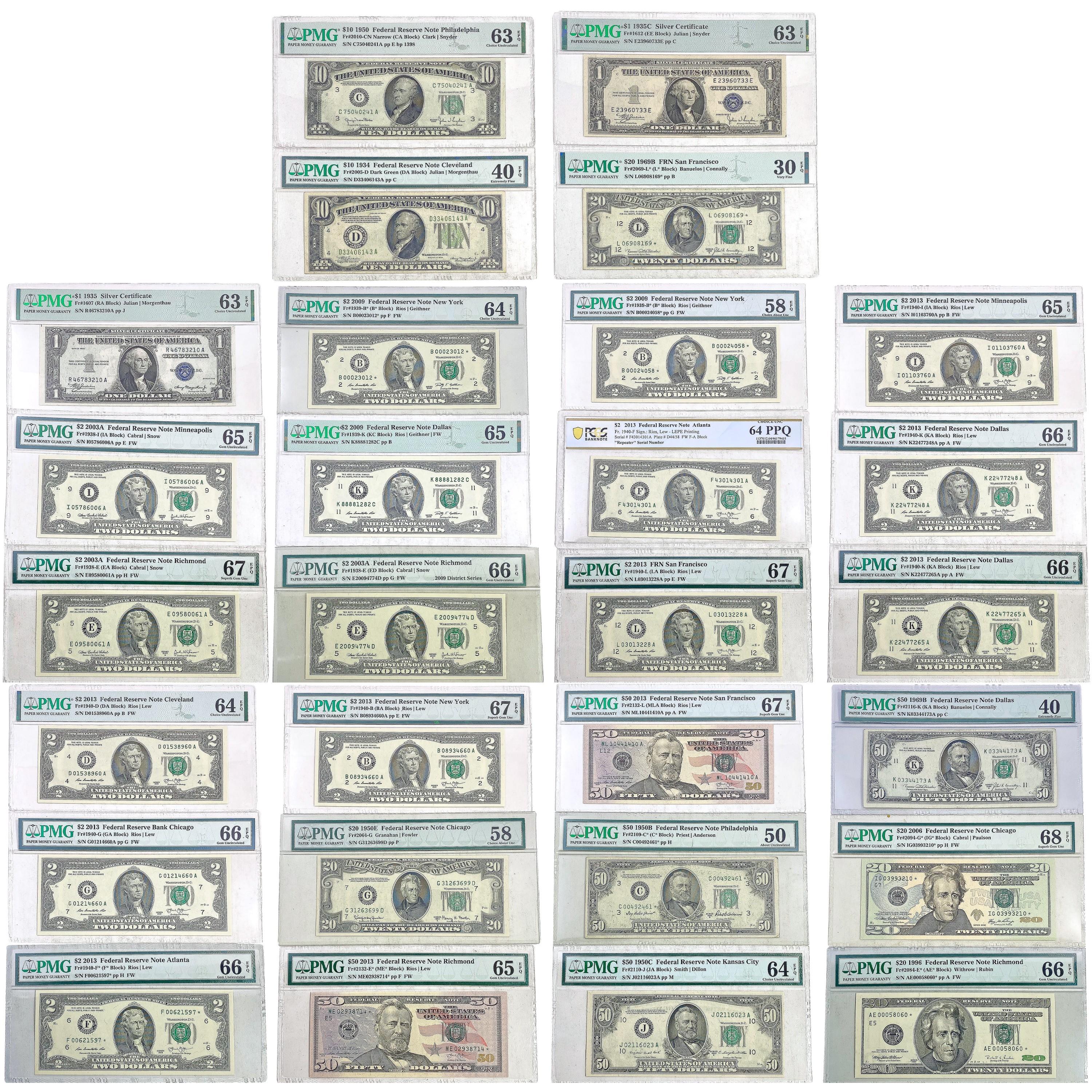 1928-2013 M Large US Currency Collection, Some Graded [61 Bills]