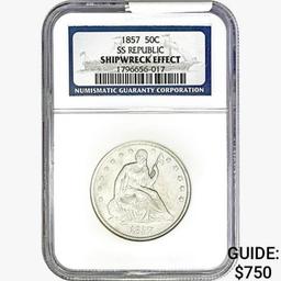 1857 Seated Lib. 50C NGC Shipwreck Effect SS REP.