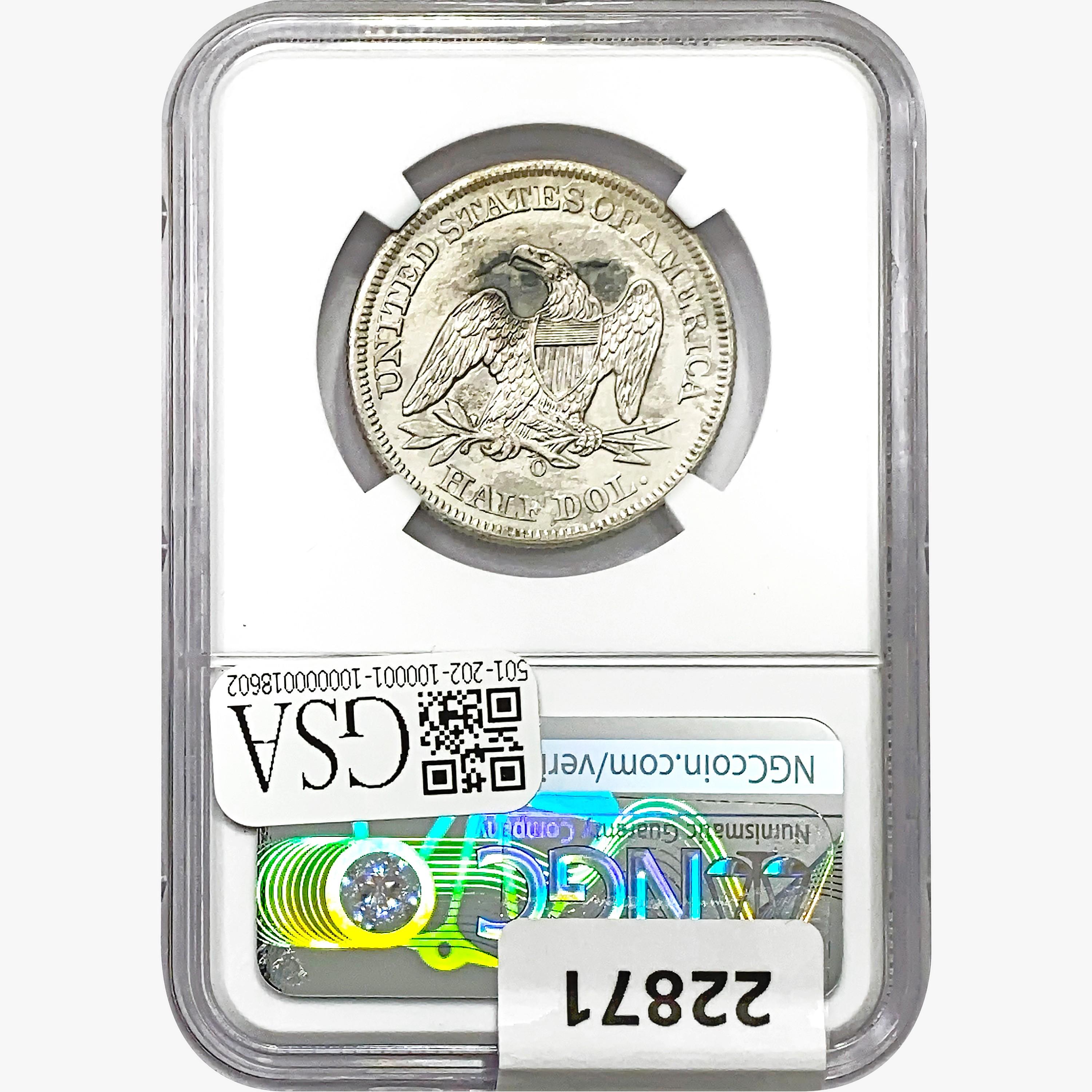 1859-O Seated Lib. 50C NGC Shipwreck Effect SS REP