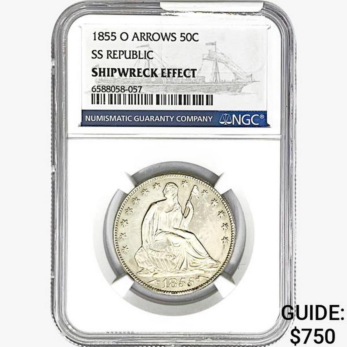 1855-O Seated Lib. 50C NGC Shipwreck Effect SS REP