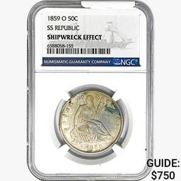 1859-O Seated Lib. 50C NGC Shipwreck Effect SS REP